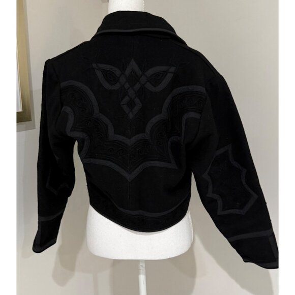 Vtg Chaqueta Size Small Black Wool Embroidered Cropped Jacket Intricate Design - Picture 11 of 14